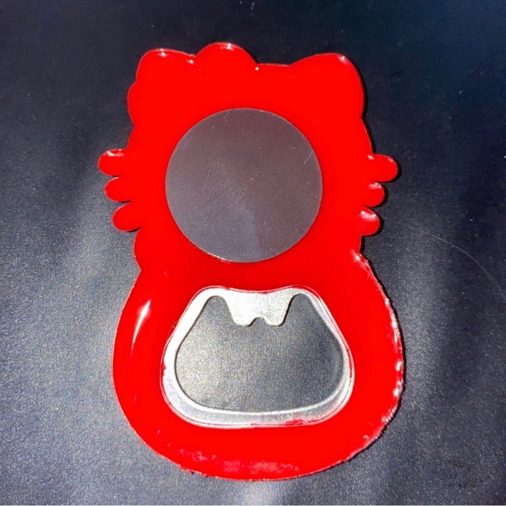 Red Sanrio Hello Kitty Bottle Opener Magnet Hanger 2.5 inches Pink Custom New - Picture 2 of 3